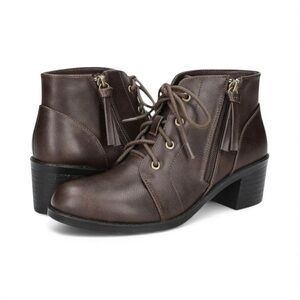 Easy Street Becker Lace Up Ankle Boots Faux Leather Brown 7.5 WW Extra Wide NEW
